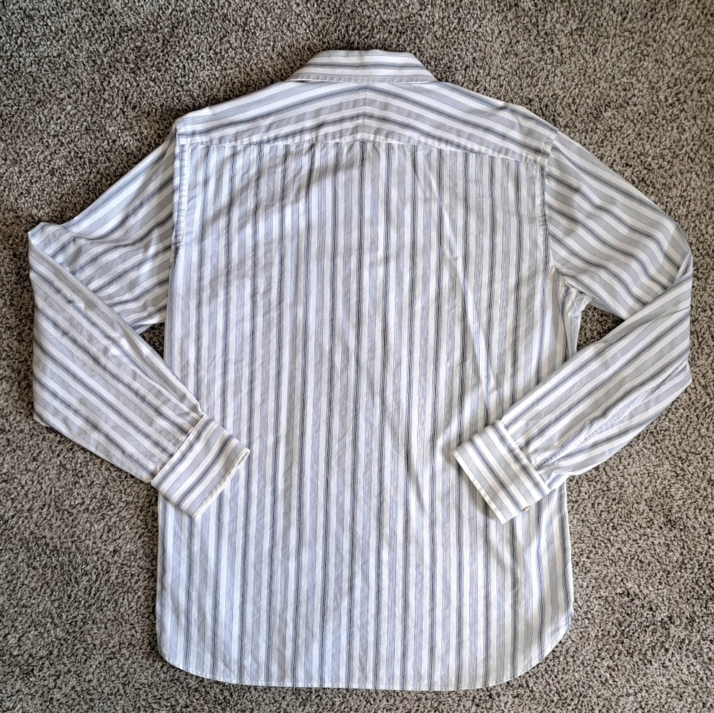 Express Design Studio Men's Blue and White Stripe Dress Shirt Size Medium - Picture 6 of 6